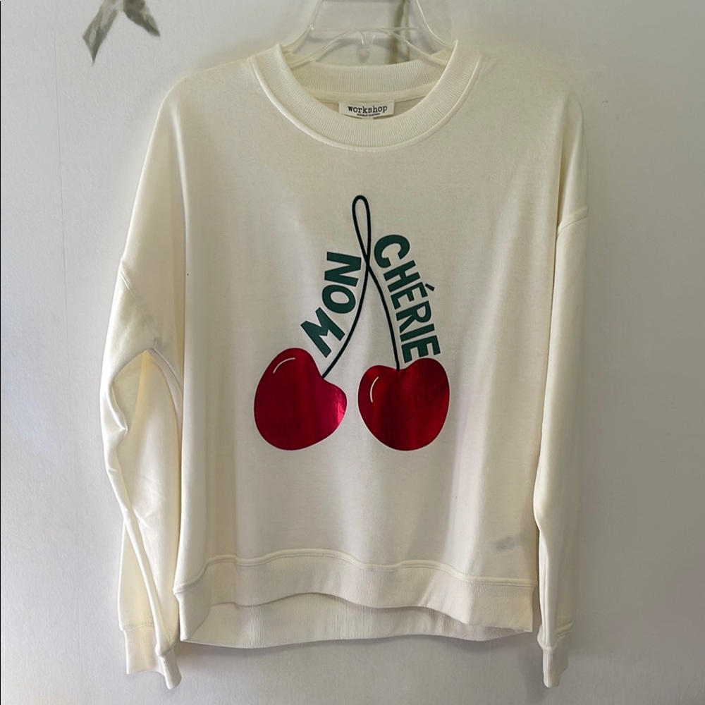 Workshop Republic Clothing Cream Sweatshirt with Red Cherry Mon Cherie Logo Top